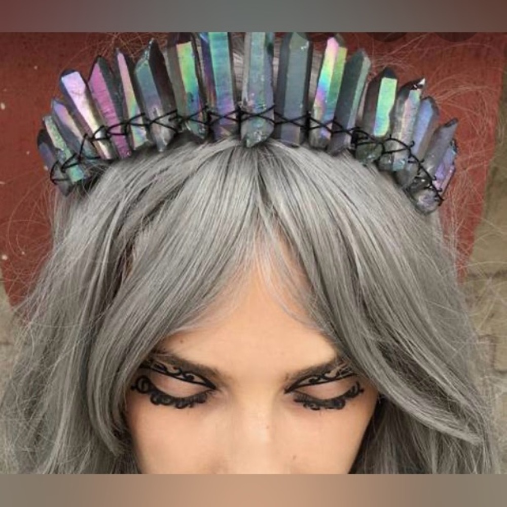 Brand New LARGE Blue & Pink Raw Crystal Crown/Headband - Picture 2 of 15
